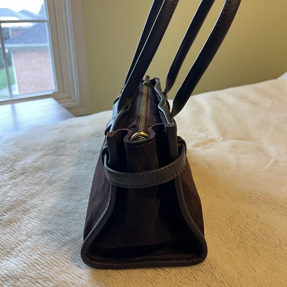 Genuine Italian Leather Suede Handbag – Dark Brown - Picture 8 of 10